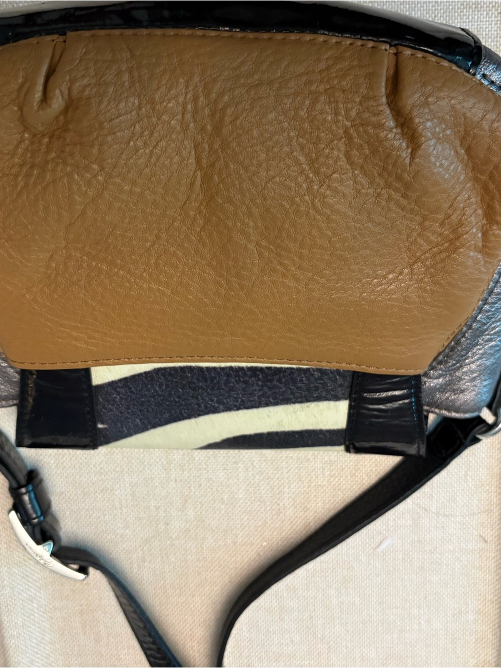 Brighton Zebra-Accent Leather Crossbody in Black, Tan & Cream - Picture 13 of 13